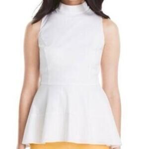 White House Black Market White Poplin Peplum Shell Blouse Sz 2 NWT